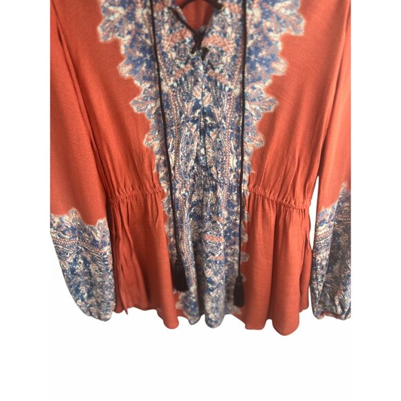 Free People Womens Wildest Moment Lace Up Tunic Persimmon Long Sleeve Boho Small - Picture 10 of 12